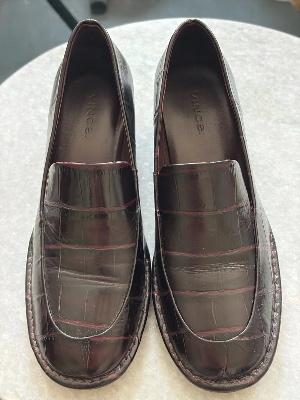 Vince Millie Heeled Leather Loafer - Croc-Embossed - 6.5M